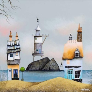 original Acrylic on Board painting of a surreal beach landscape captured in muted earth tones by British artist Gary Walton